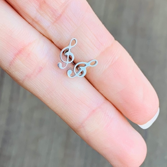 MUSIC SILVER Stainless Steel Stud Minimalist Earrings With Gift Bag - Picture 4 of 5